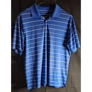 Nike Golf Polo Shirt Mens Large Blue White Striped Dri-Fit Performance